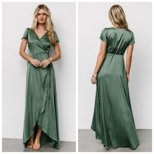 Baltic Born Krystal Winter Green Satin Wrap Dress